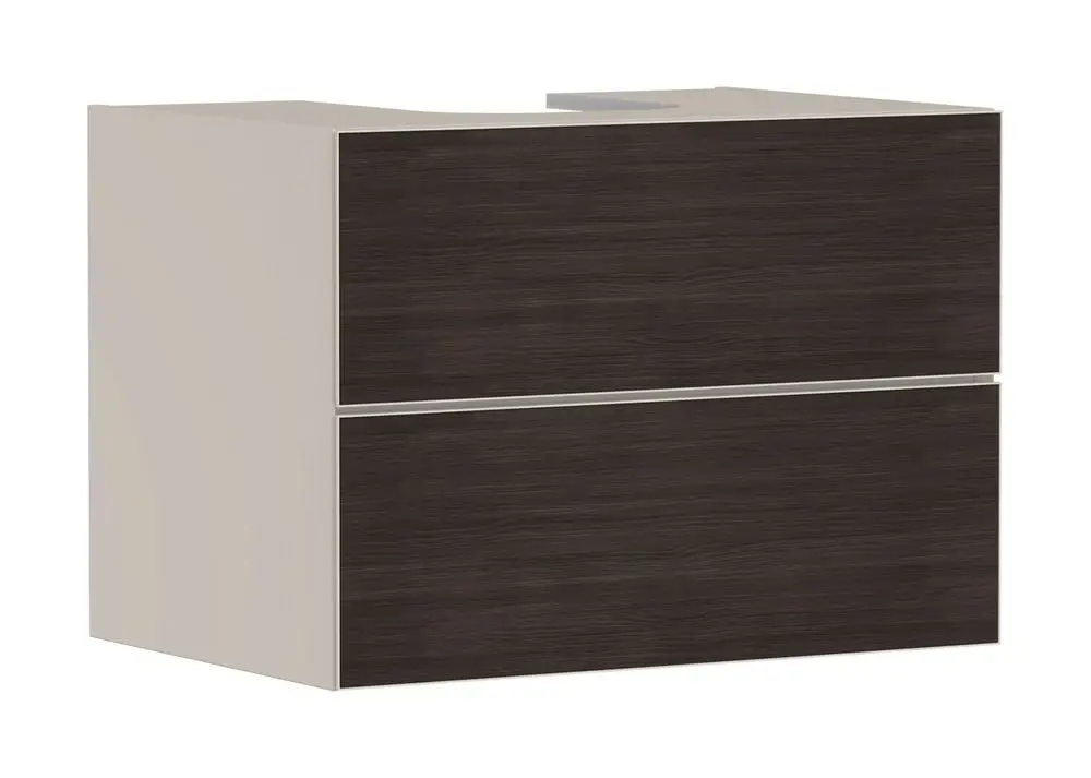 Hansgrohe Waschtischunterschrank in Sandbeige mit zwei Schubkästen und einer geschliffenen Oberflächenstruktur, geeignet für Konsolen- und Aufsatzwaschtische.